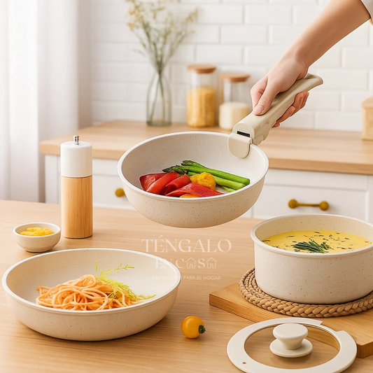 Set de Ollas Antiadherentes con Mango Desmontable