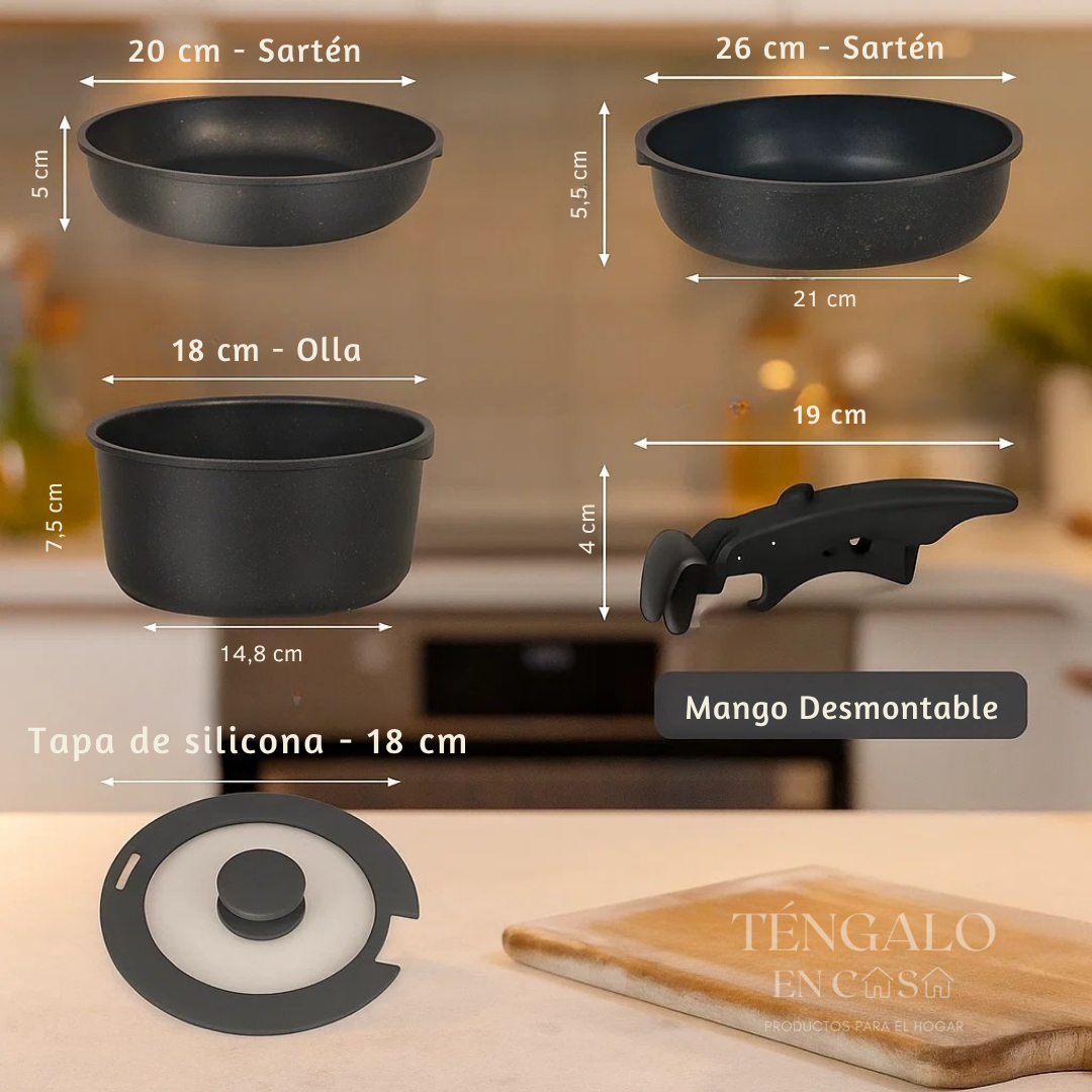Set de Ollas Antiadherentes con Mango Desmontable