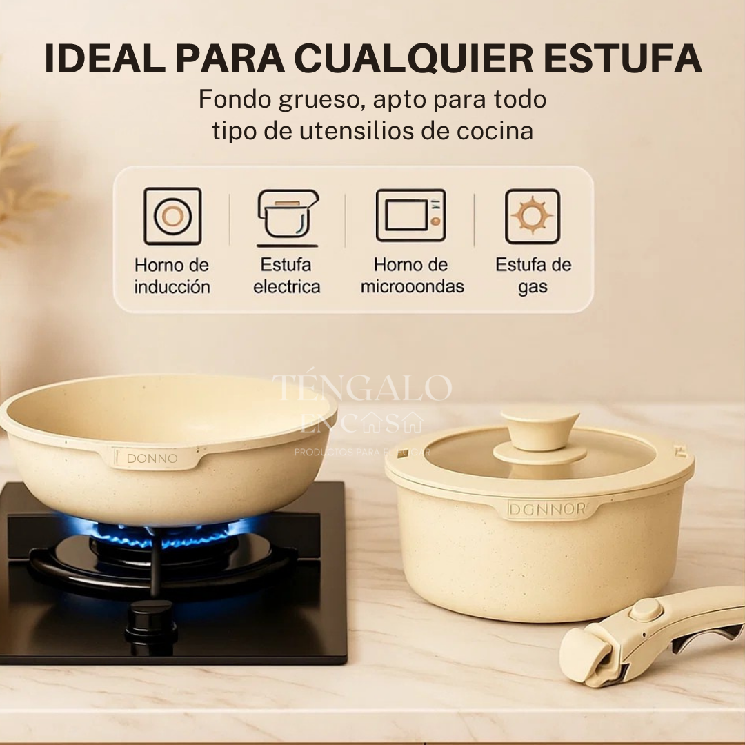 Set de Ollas Antiadherentes con Mango Desmontable