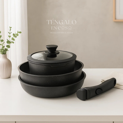 Set de Ollas Antiadherentes con Mango Desmontable